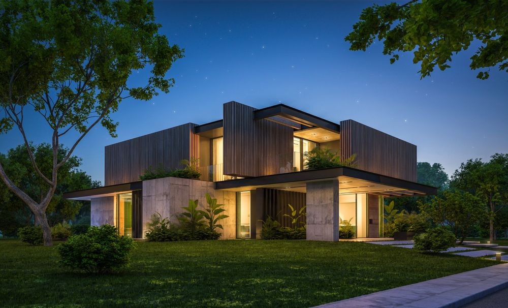 Completed architectural home at dusk — the finished standard Impac renovations build to